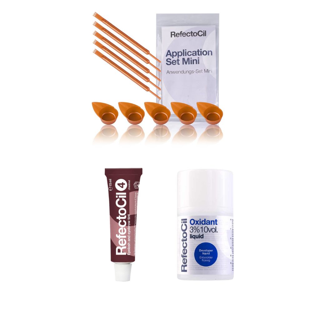 Refectocil Wimpernfarbe kastanie 4 & Refectocil Oxidant flüssig 3% & Mini-Anwendungs Set
