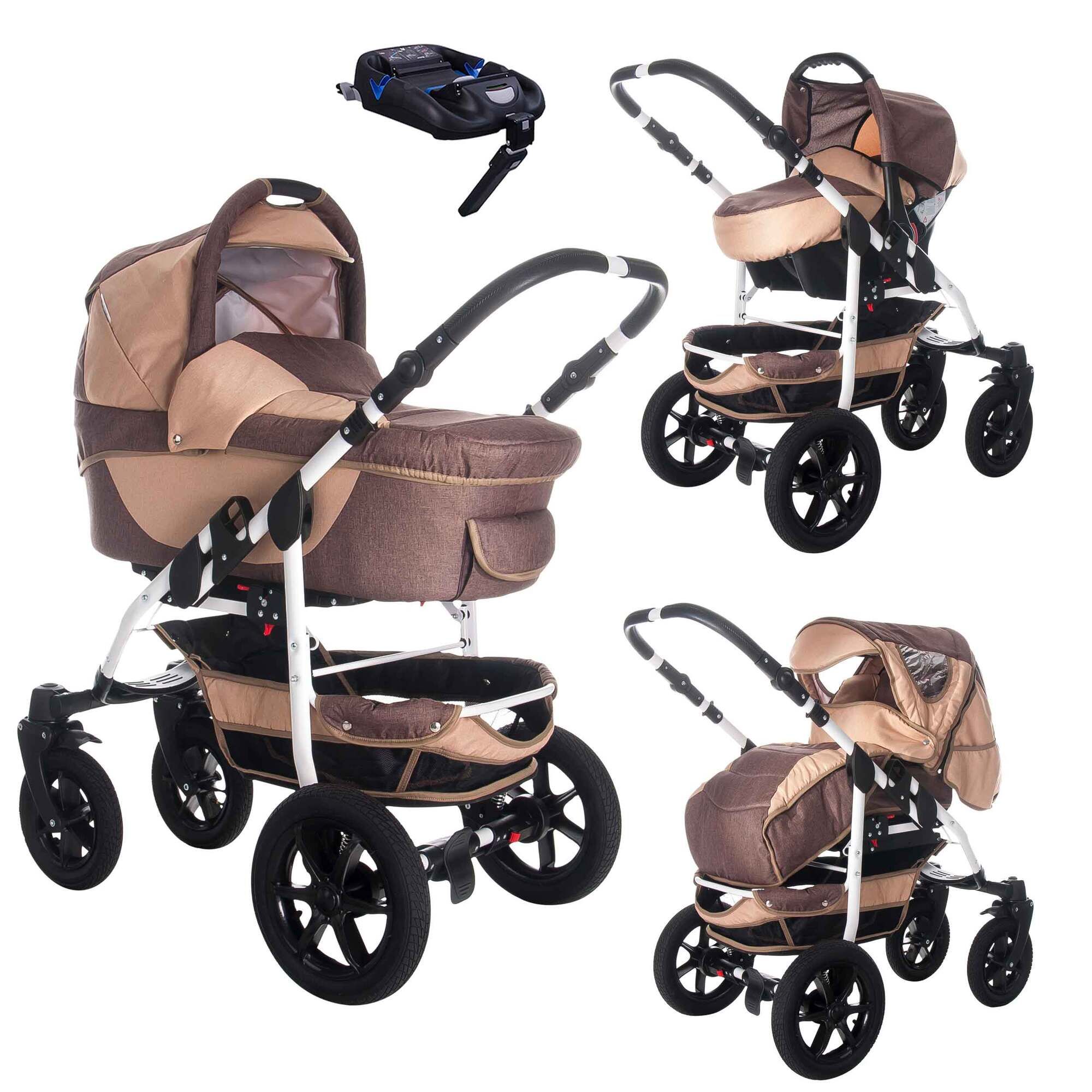 Bebebi Sidney Isofix Basis & Autositz 4 in 1 Kinderwagen Hartgummireifen, Ayers Rock (Leinen)