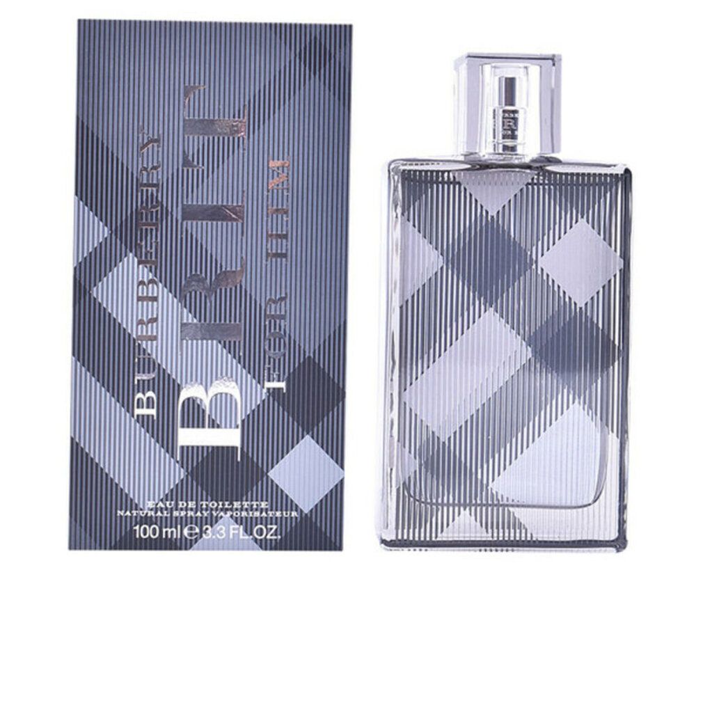 Burberry Brit For Him Eau de Toilette. Flakon und Verpackung mit Karomuster. 100 ml. Schriftzug auf der Verpackung.
