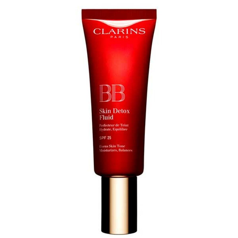 Rote Tube mit BB Skin Detox Fluid SPF25. Marke Clarins.