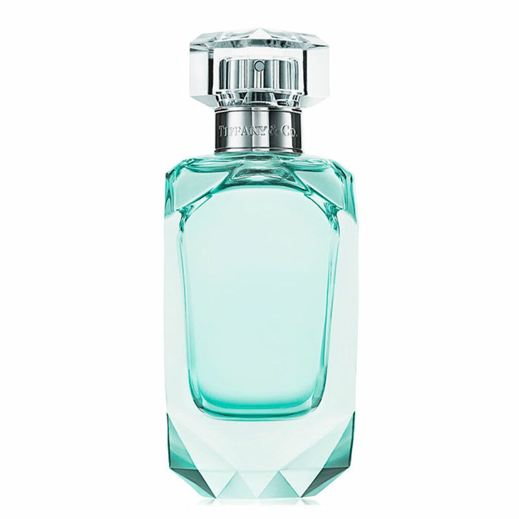 Hellblaues Parfümflakon mit silbernem Verschluss. Klarer, facettierter Glasboden. Transparenter Deckel.