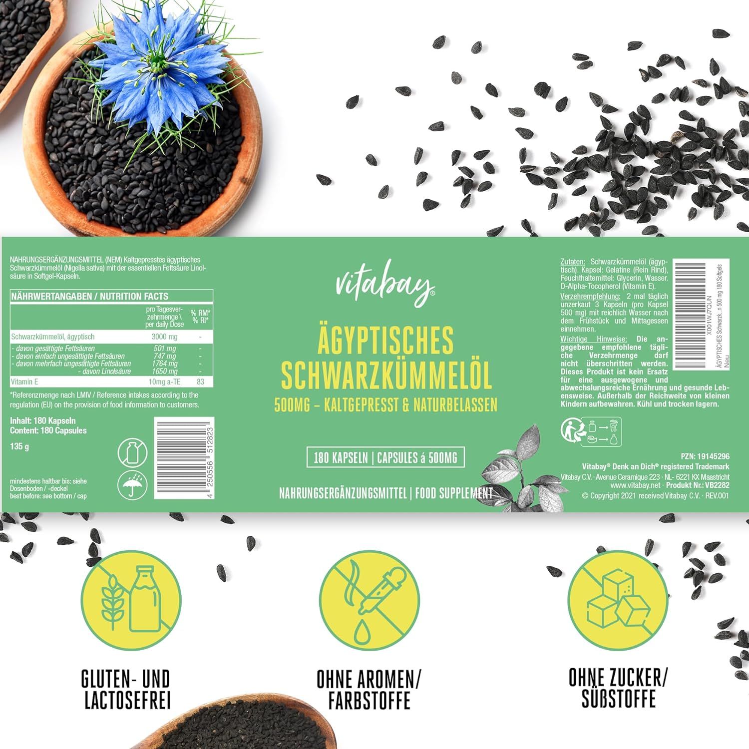 Vitabay Ägyptisches Schwarzkümmelöl 500 mg 180 St Kapseln