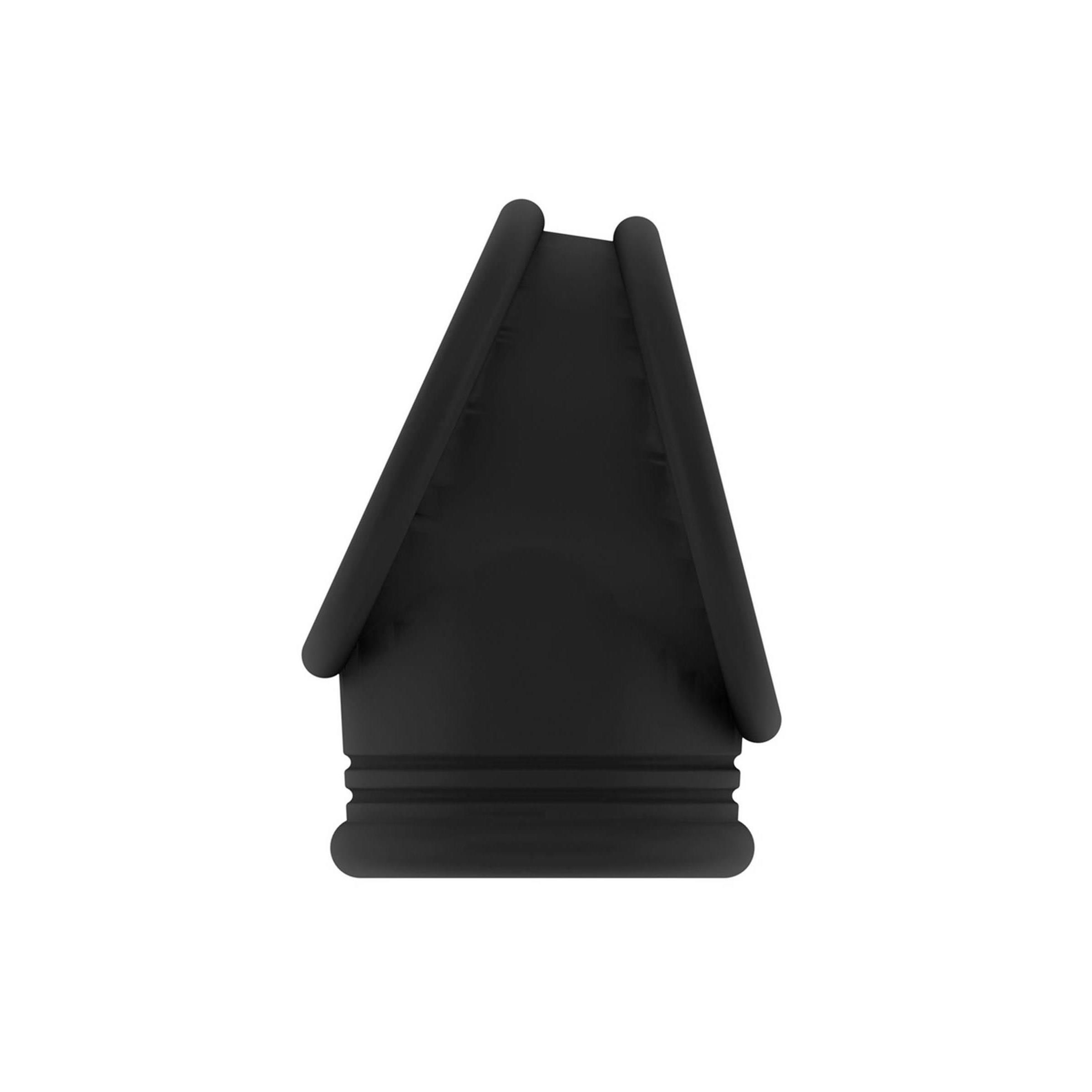 Schwarzer Cockring mit Ball Strap. Geformt wie ein Dreieck. Aus TPE-Material.
