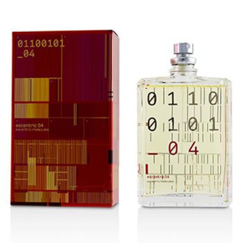 Glasflakon mit silbernem Verschluss und roter Verpackung. Auf dem Flakon steht "0110 0101 - 04".