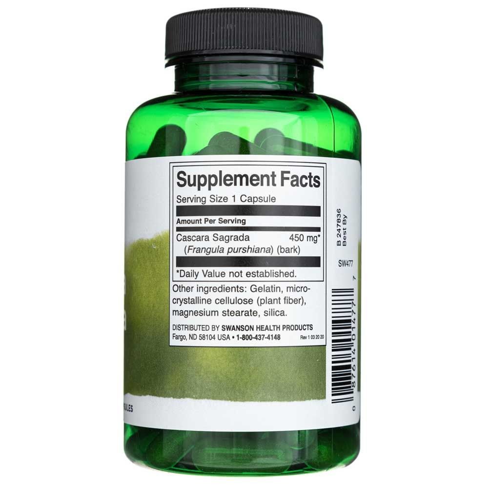 Rückseite einer grünen Kapselbehälterflasche mit Nährwertangaben und Inhaltsstoffen.