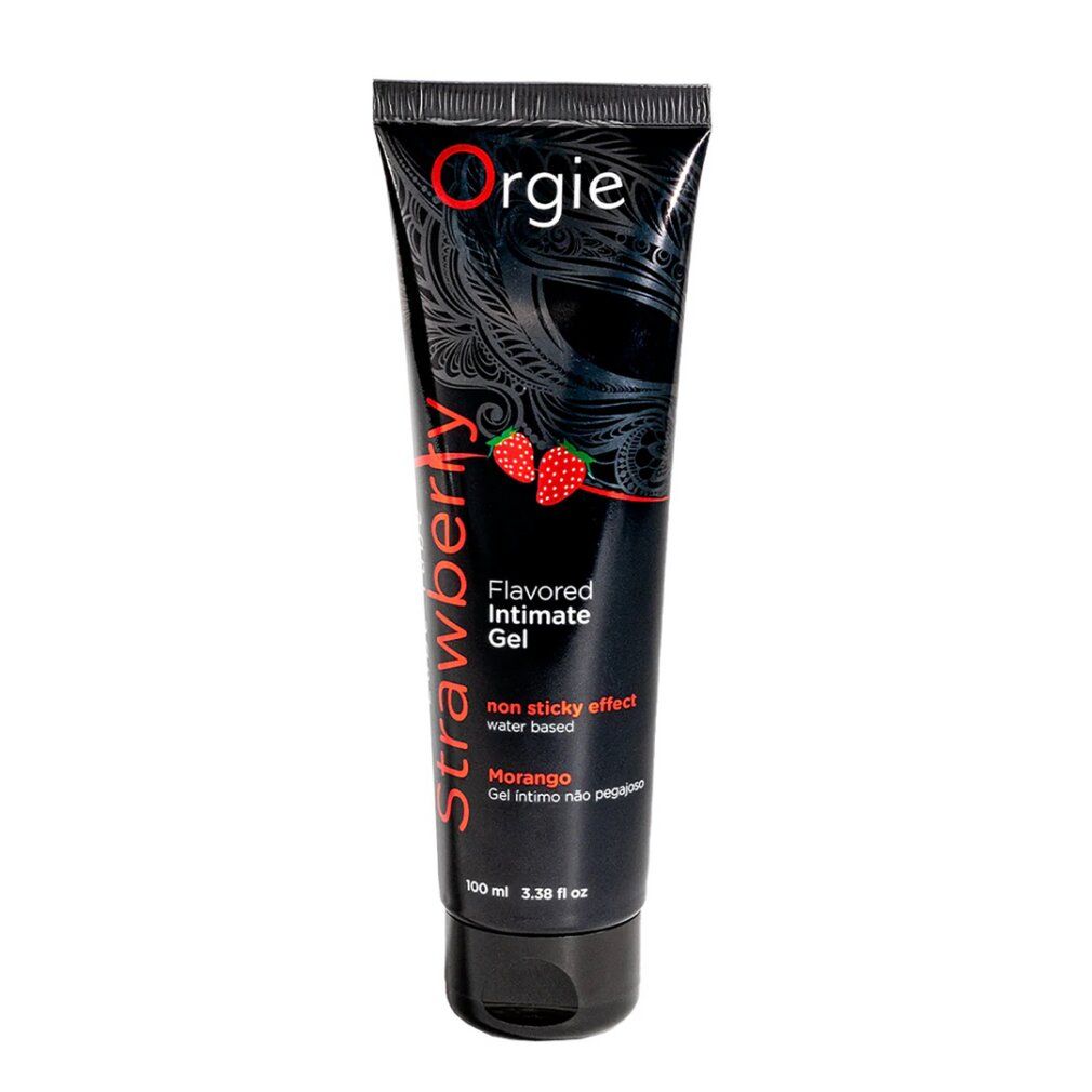 Orgie Flavored Intimate Gel, Erdbeergeschmack, 100ml Tube. Wasserbasiert, nicht klebrig.