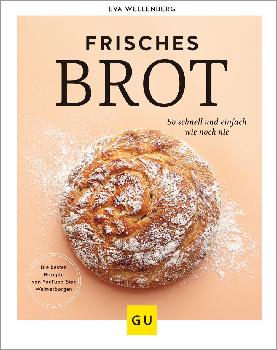 Buchcover mit dem Titel "Frisches Brot". Ein rundes Brot liegt auf einer hellen Oberfläche. Der Titel ist groß geschrieben.