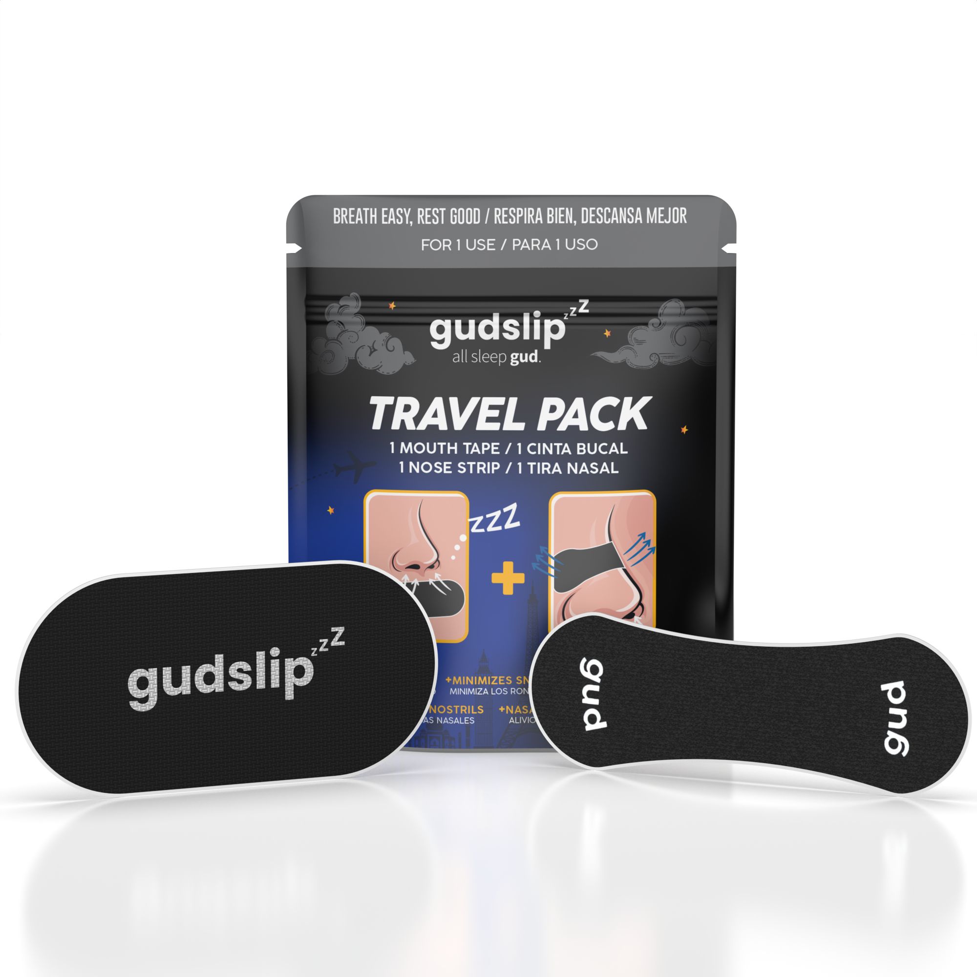 gudslip® Reisepack 1 Set Mundtape + Nasenstrip schwarz für die Nacht St Pflaster