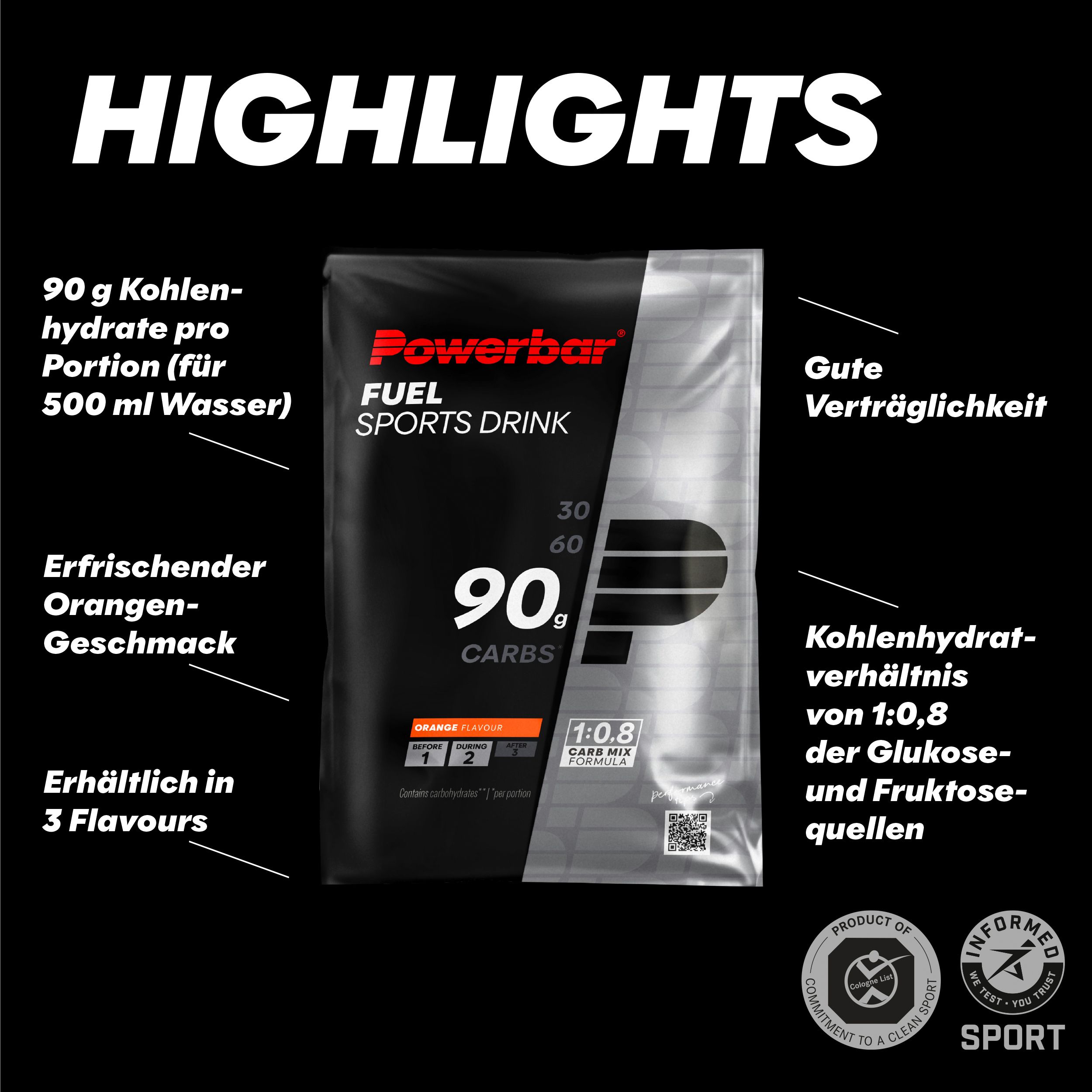 POWERBAR Kohlenhydratgetränk Fuel 90 Orange High Carb Sports Drink