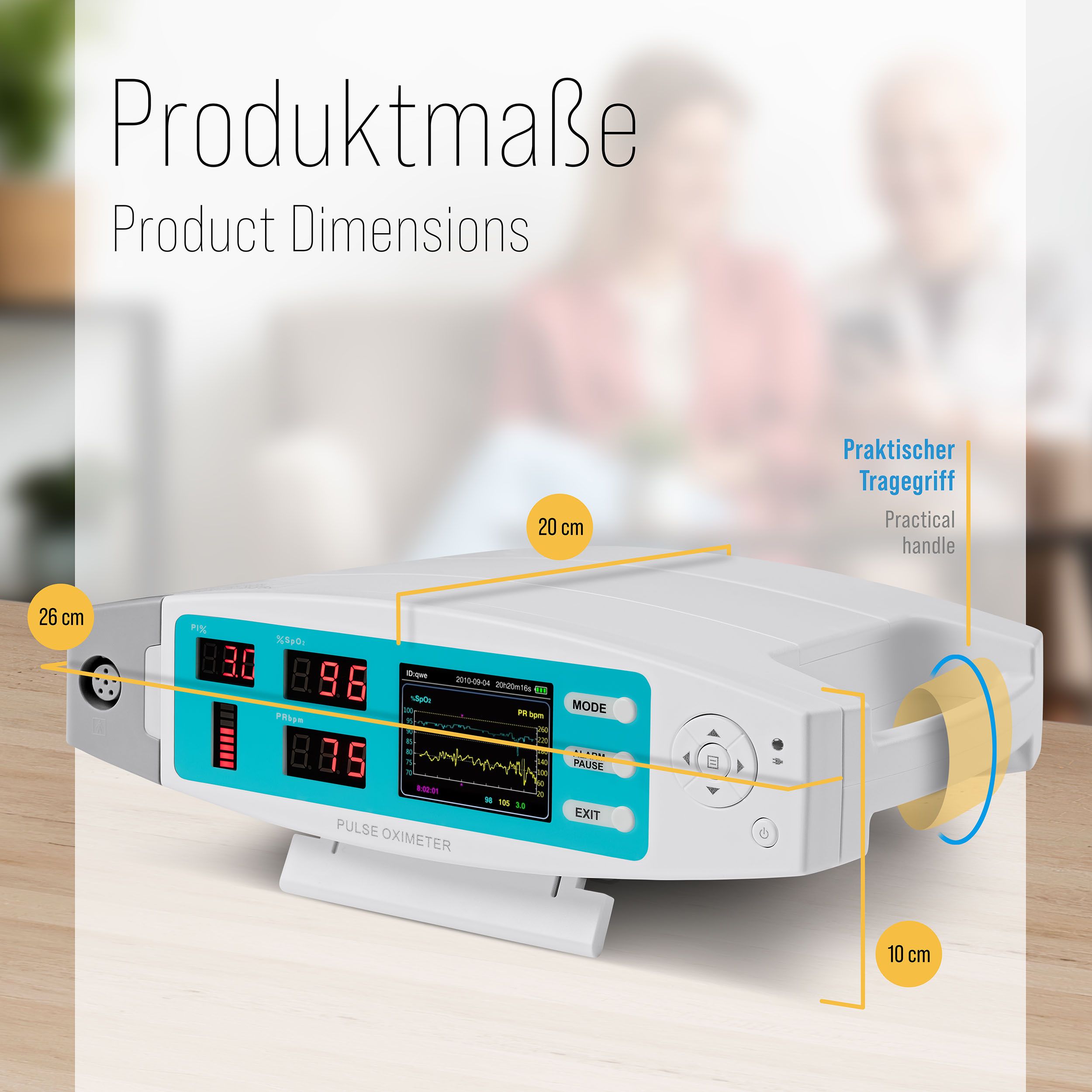Pulox PO-900 Stationäres Pulsoximeter zur Messung von SpO2, Pulsrate und PI - Alarm und PC-Software