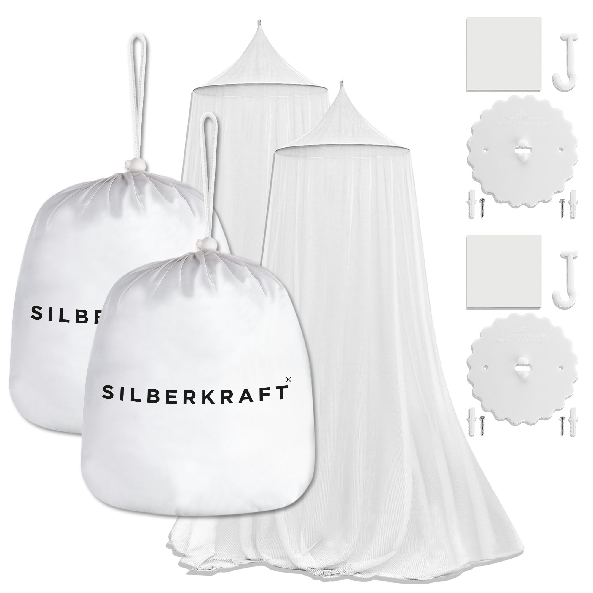 SILBERKRAFT Moskitonetz mit Klebehaken