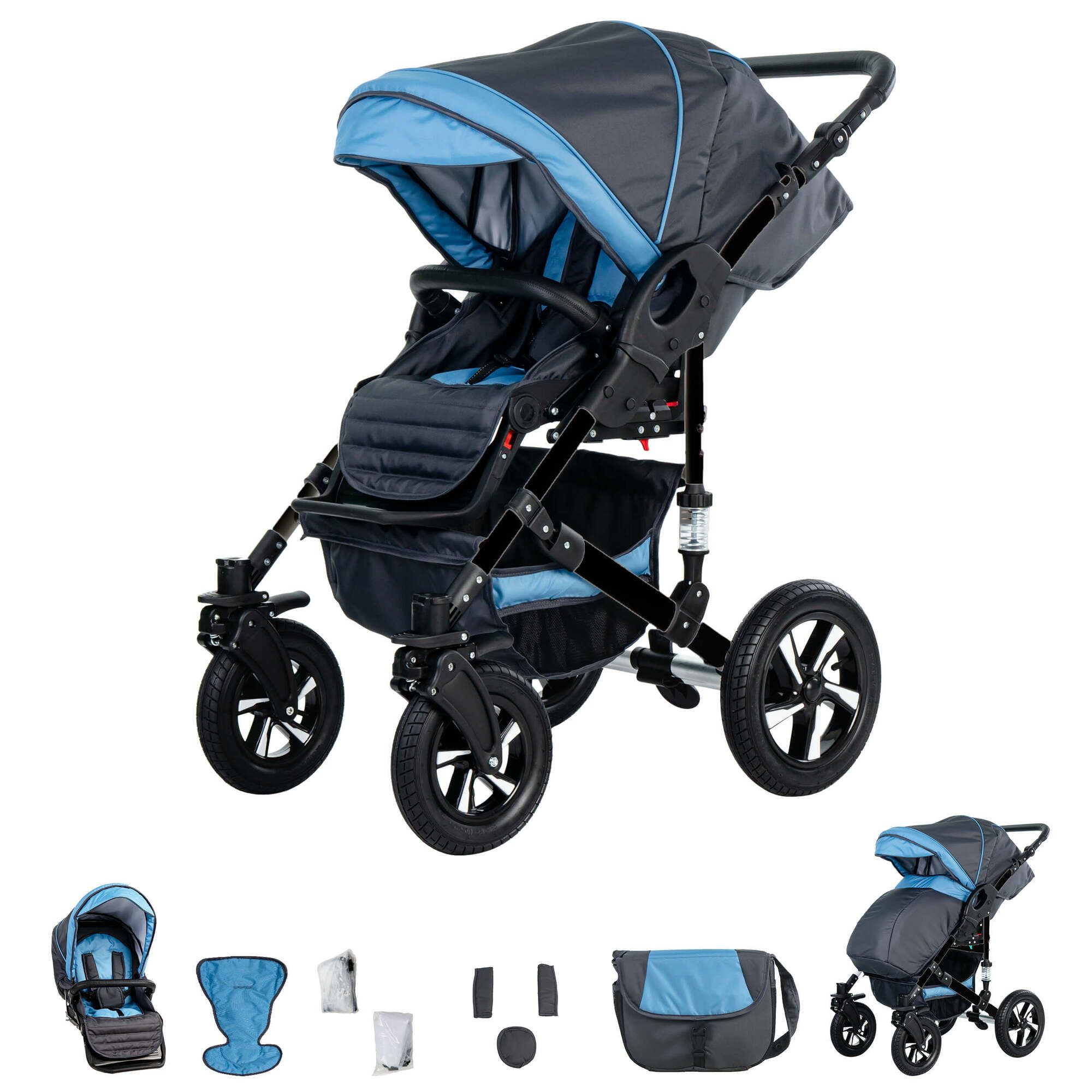 Friedrich Hugo Münster 3 in 1 Kinderwagen Set Luftreifen, Grey & Babyblue