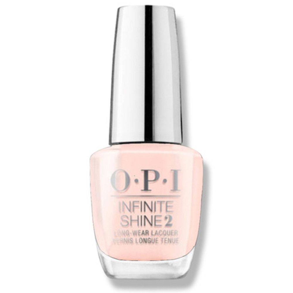 OPI Nagellacke Infinite Shine 2, rosa Farbton, Glasflasche mit silbernem Deckel. Produktetikett mit Markenname und Produktbezeichnung.