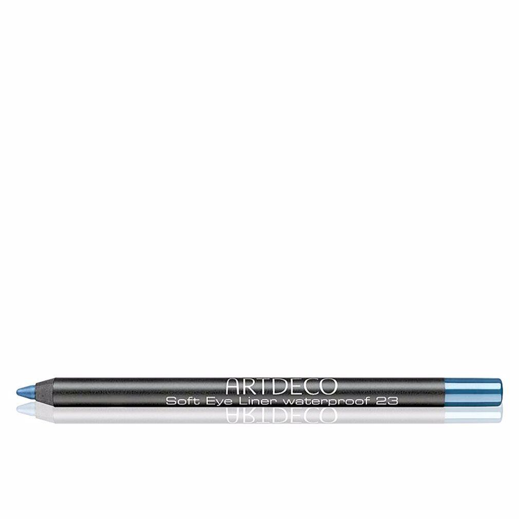 Artdeco Soft Eye Liner Waterproof 23. Blauer Kajalstift. Schwarzer Stift mit blauem Ende. Produktname und Details aufgedruckt.