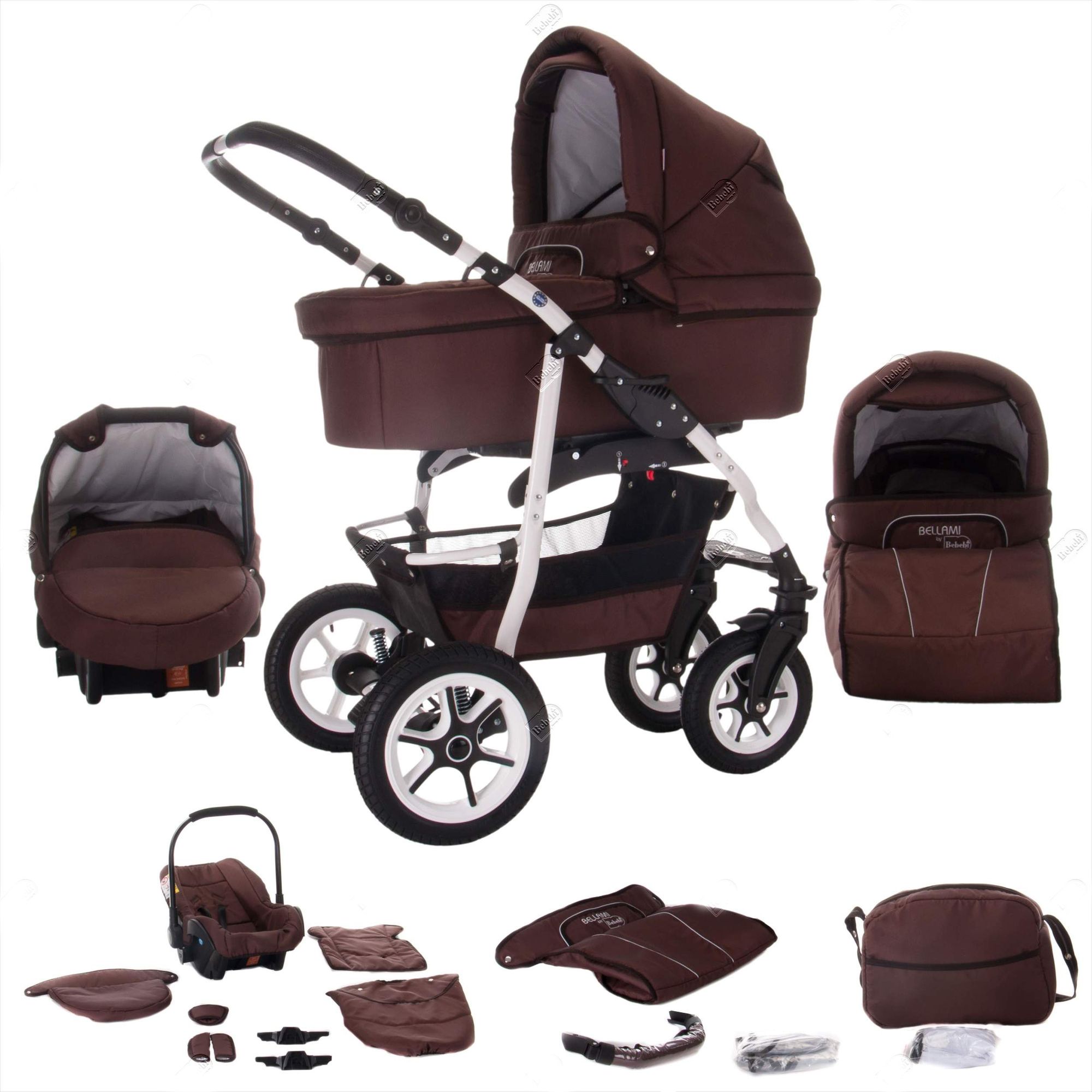 Bebebi Bellami Hartgummireifen Weiß 3 in 1 Kinderwagen Komplettset, Bellachoco