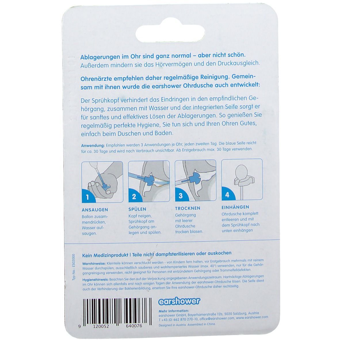 Earshower Ohrdusche in blau
