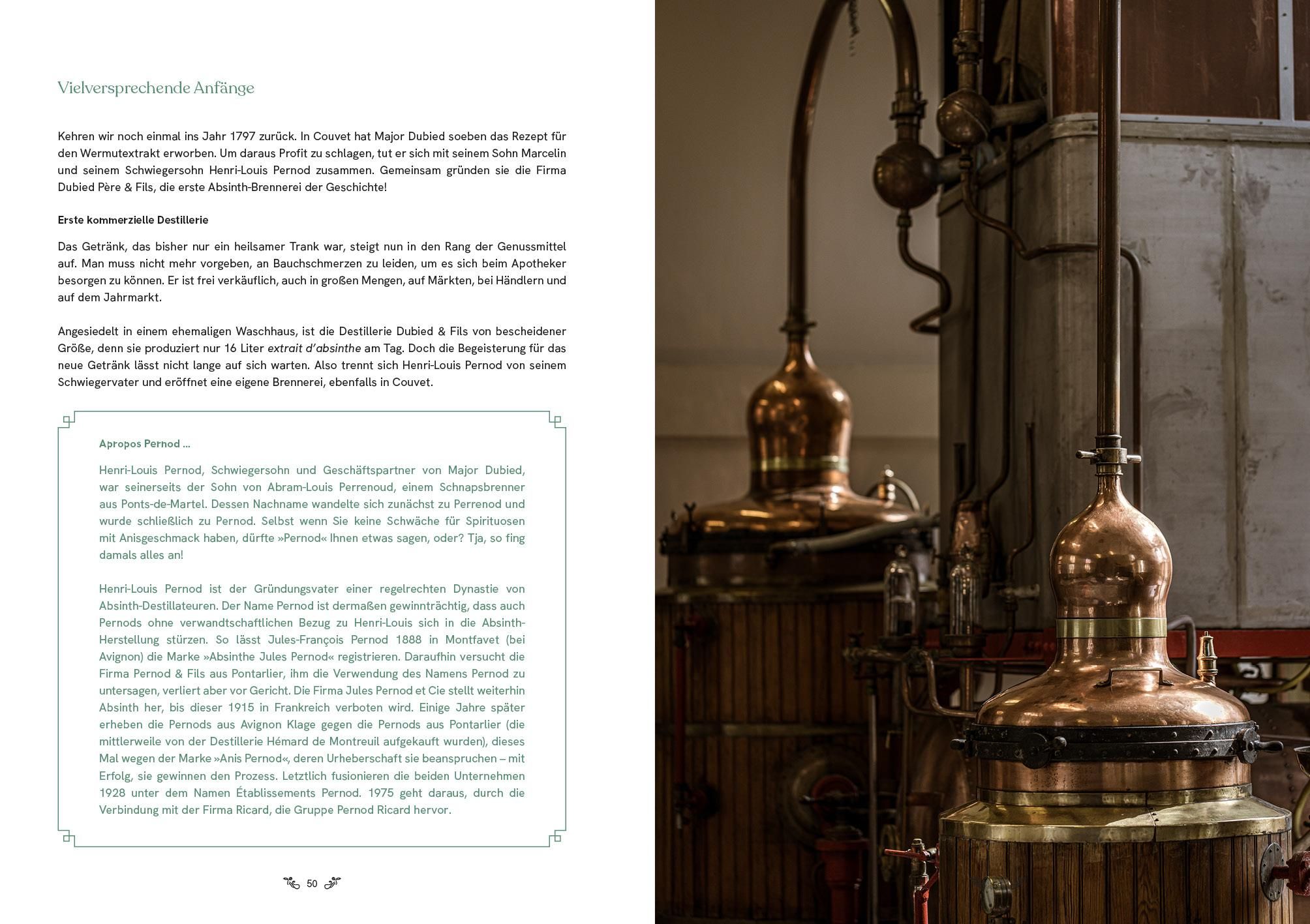 Kupferdestillationsanlage in einer Fabrik. Große Behälter und Rohre. Text in deutscher Sprache.