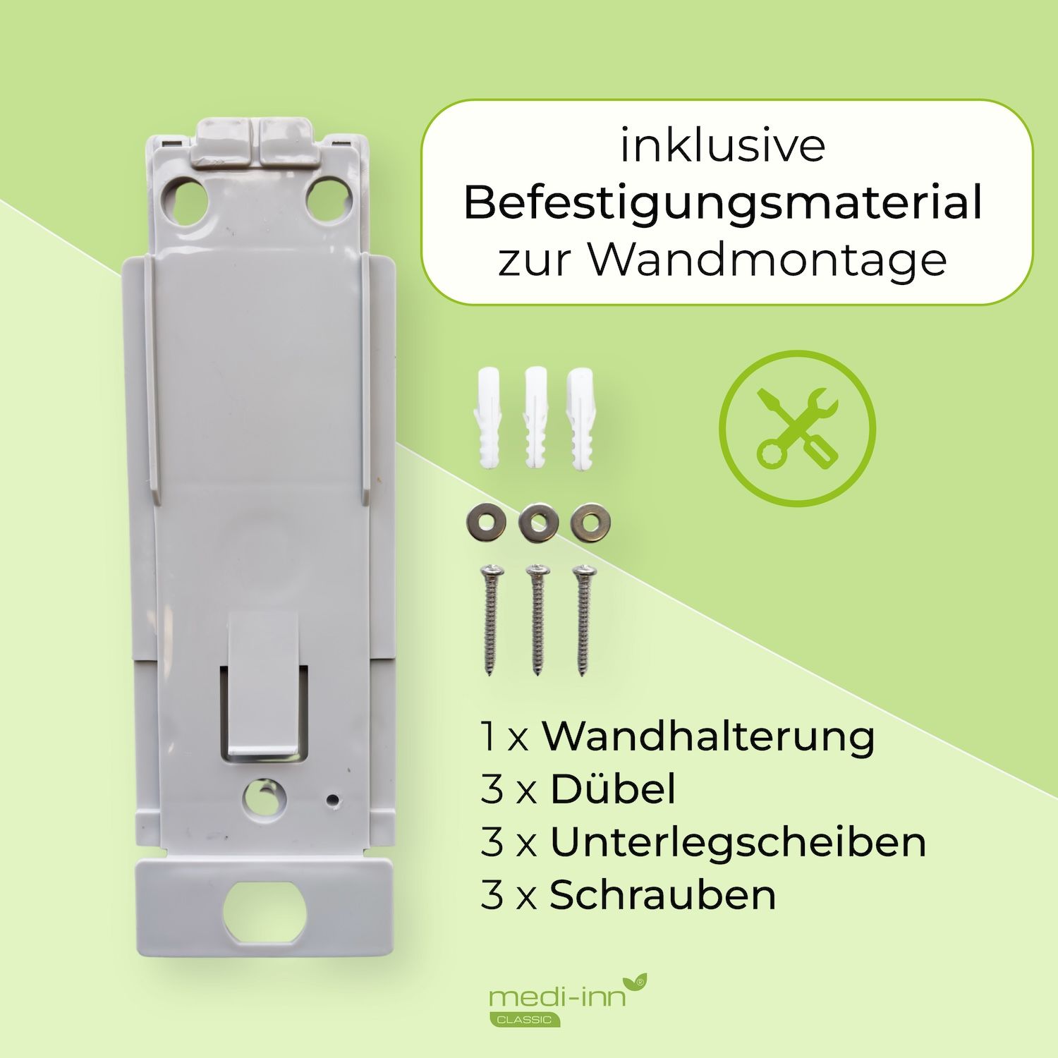 Medi-Inn Wandspender Aluminium, langer Armhebel, mit Verschlussblende, für 500 ml Euroflaschen