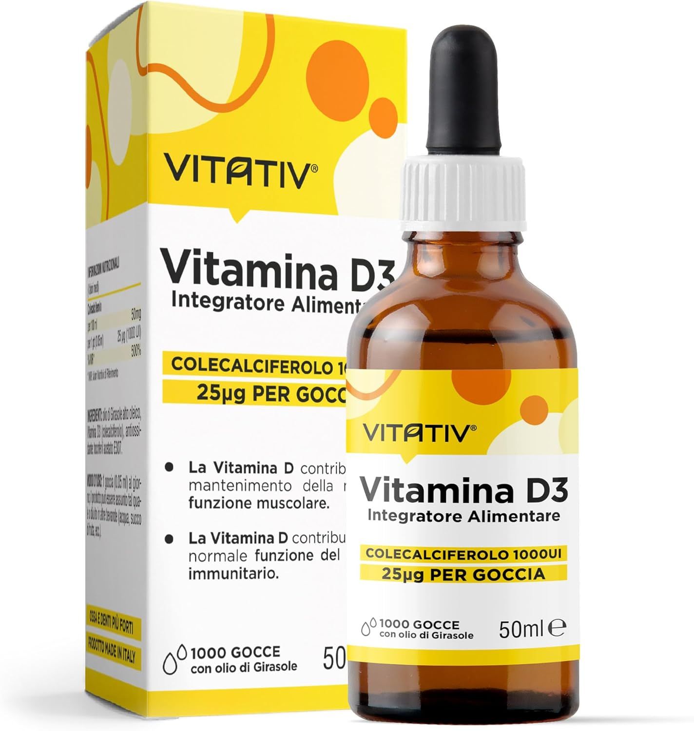 Vitativ® Vitamina D3 1000UI per Goccia - 50 ml (1000 Gocce)