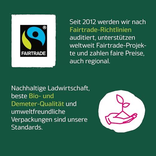 Naturata Dinkel-Vollkorn-Spaghetti im braunen Papierbeutel mit grüner Banderole und Demeter-Siegel.