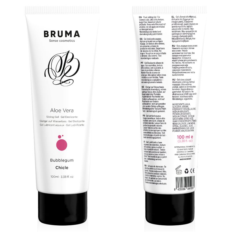 BRUMA Aloe Vera Gleitgel, Bubblegum Chicle, 100ml Tube.