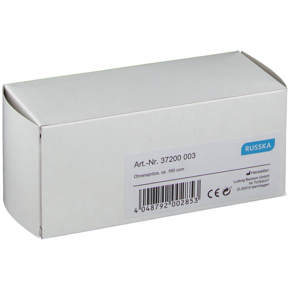 Weiße Produktverpackung mit RUSSKA-Logo und Produktinformationen. Artikelnummer, Barcode und CE-Zeichen sind sichtbar.