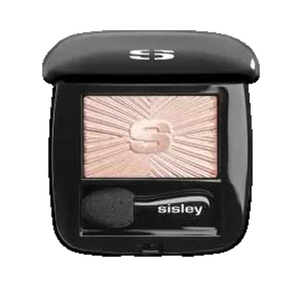 Schwarzer Lidschattenbehälter, geöffnet. Lidschatten mit Sisley-Logo und Applikator. Deckel mit Sisley-Logo.