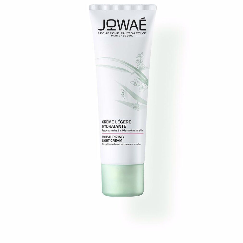 Creme-Tube mit Produktnamen und floralem Design. Text: Crème Légère Hydratante, Moisturizing Light Cream.
