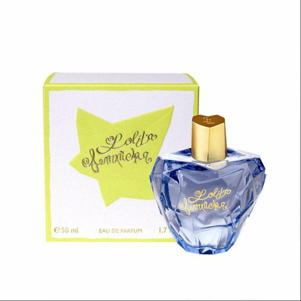 Parfümflakon mit goldfarbenem Verschluss und Karton. Auf dem Flakon steht "Lolita Lempicka". Der Karton hat eine gelbe Sternform.
