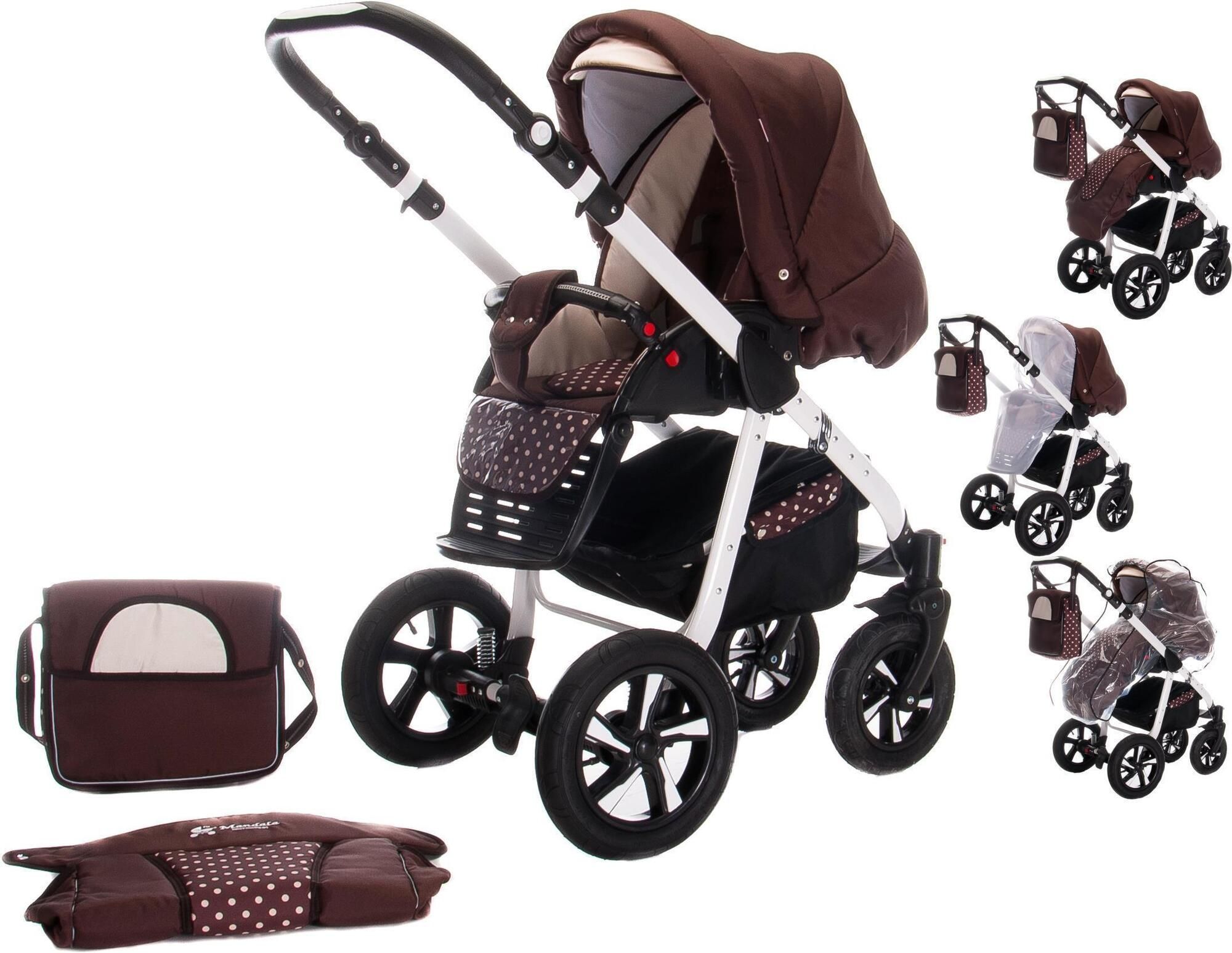 Friedrich Hugo Mandala 4 in 1 Kinderwagen Komplettset ISOFIX Basis Luftreifen, Caffè Lungo