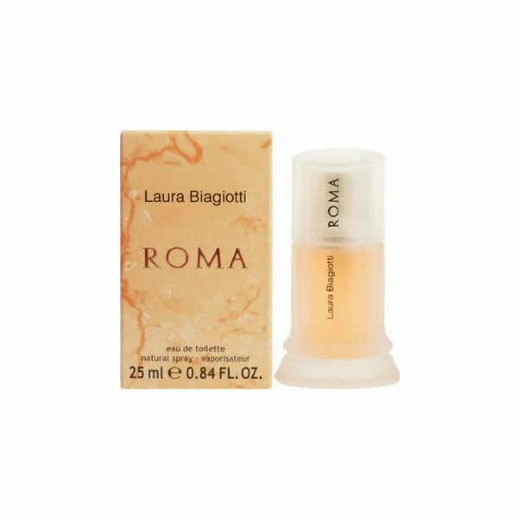 Laura Biagiotti Roma Eau de Toilette Flakon mit klarem Verschluss und Säulenform.