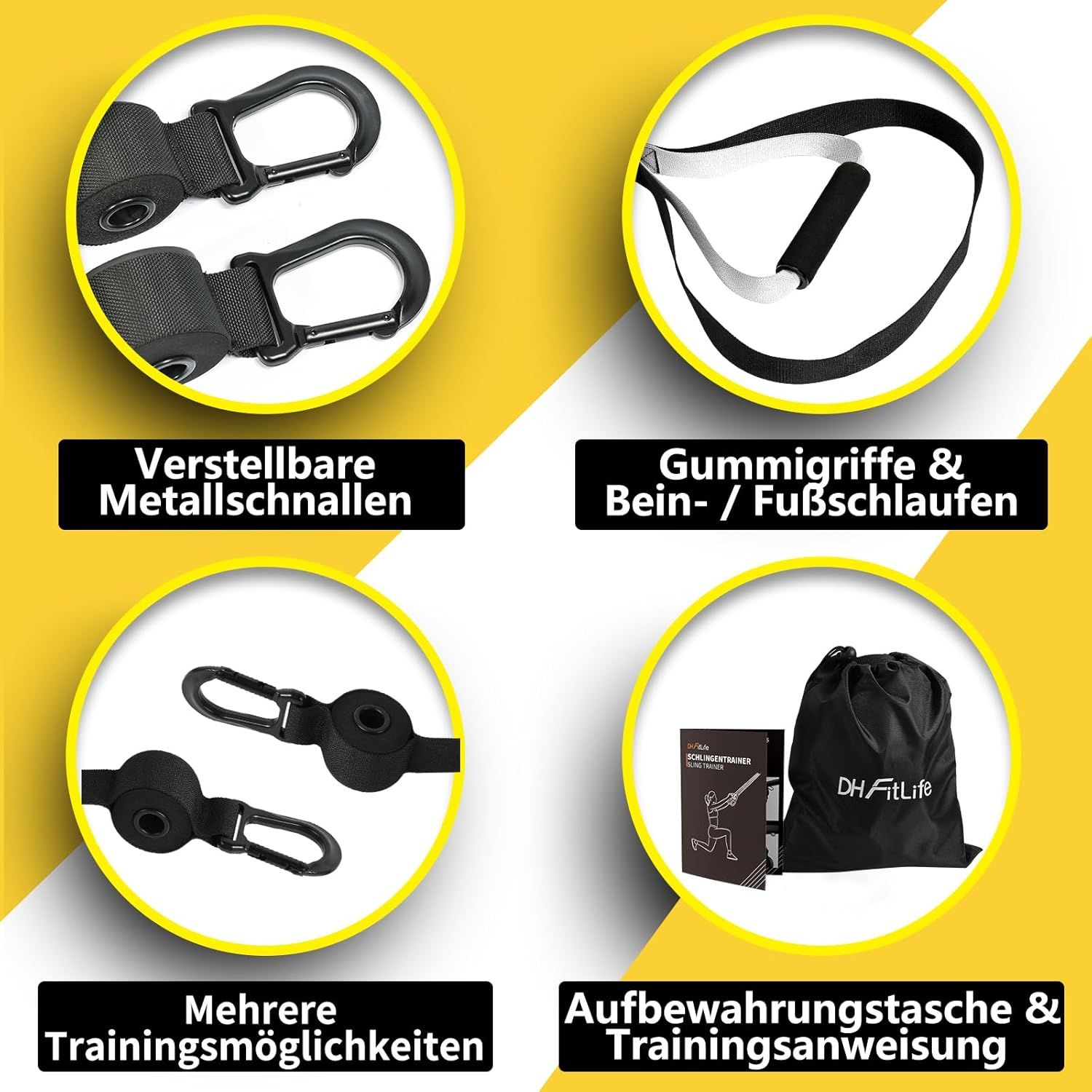 DH FitLife Schlingentrainer Set für Ganzkörpertraining mit Türanker und Karabinerhaken