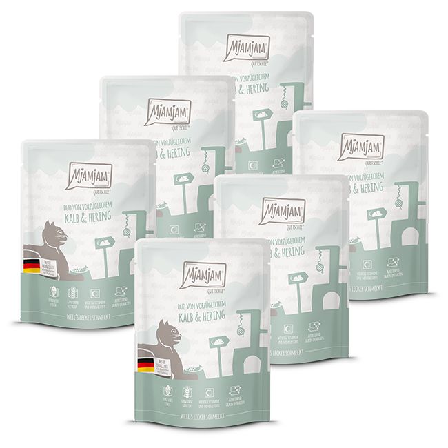 MjAMjAM - Quetschie DUO von vorzüglichem Kalb & Hering 6x300 g Futter