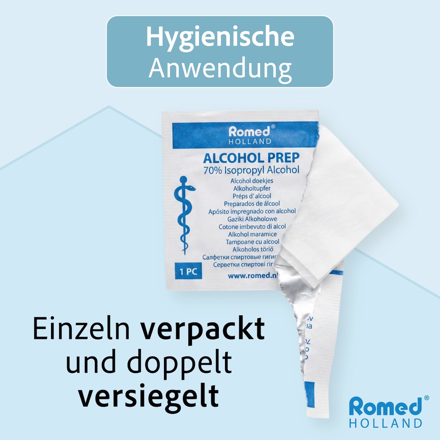 Romed Alkoholtupfer Alkoholpads, 65 x 30 mm, 2-lagig