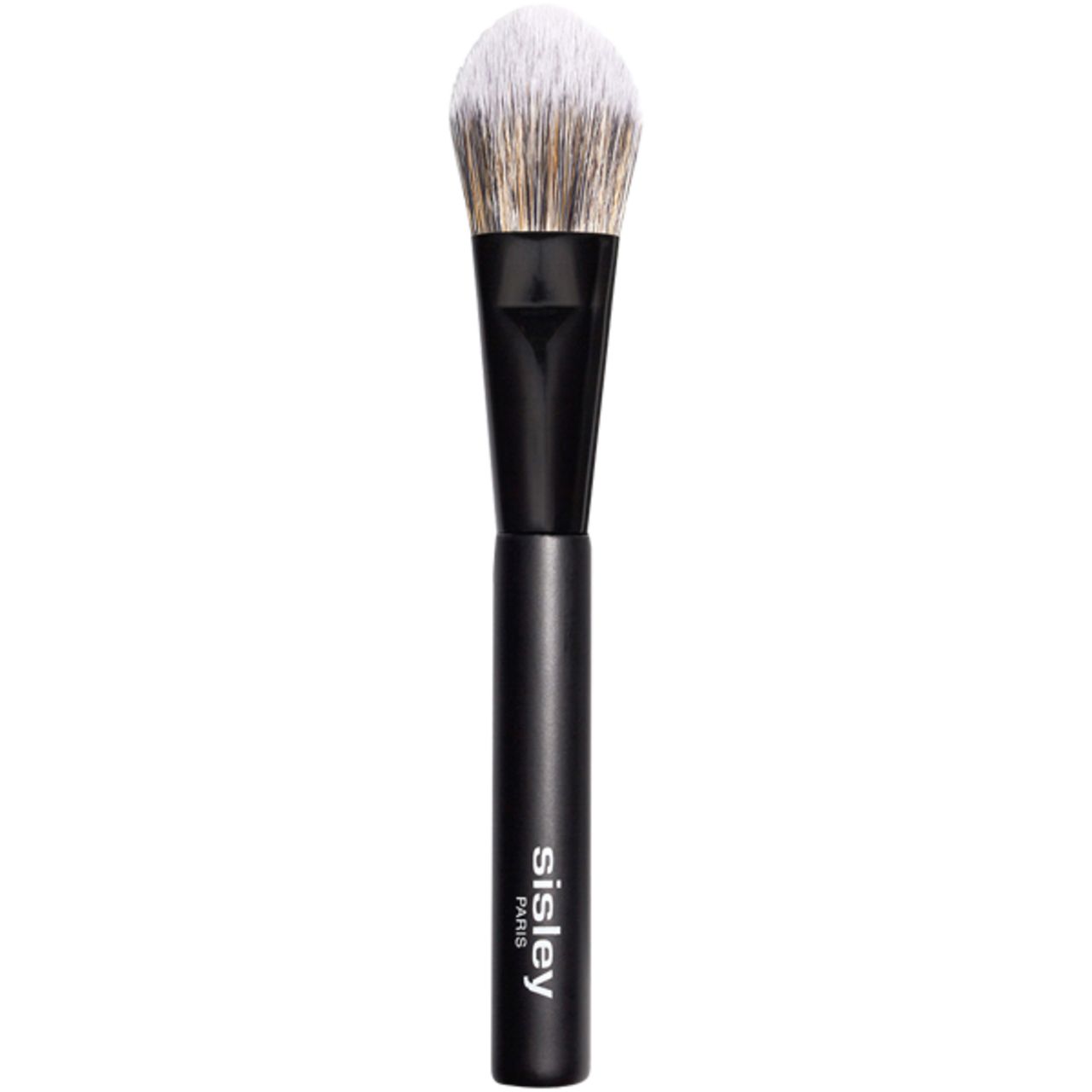 Schwarzer Make-up-Pinsel mit hellem Pinselkopf. Griff mit Sisley-Logo. Pinsel für flüssige Foundation.