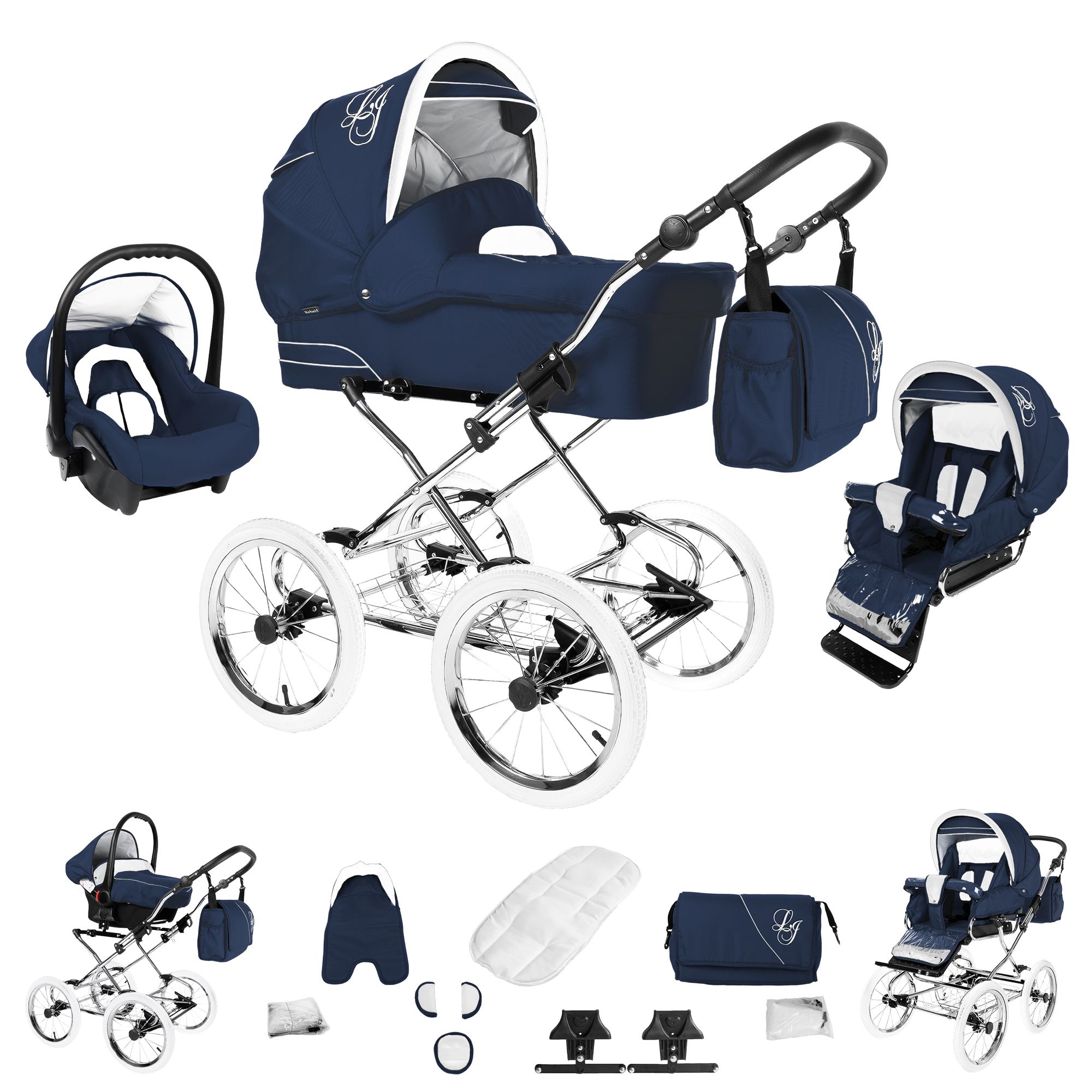 Bebebi Loving 3 in 1 Kinderwagen Set Nostalgie Kinderwagen, Blue Tender