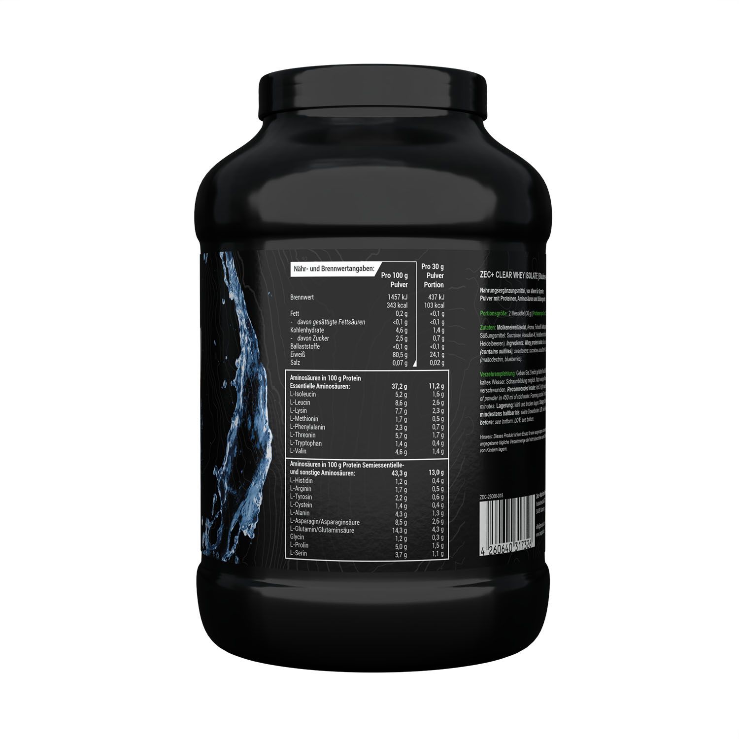 Zec+ Clear Whey Isolate Protein/ Eiweiß Blaubeere-Kokos 900 GR Pulver