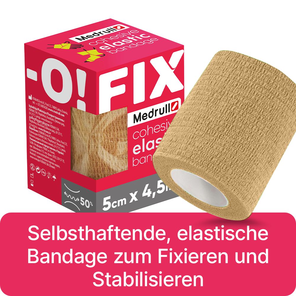 Medrull Fix-O selbsthaftende, elastische Bandage 5cm x 4,5m, latexfrei, hautfarben