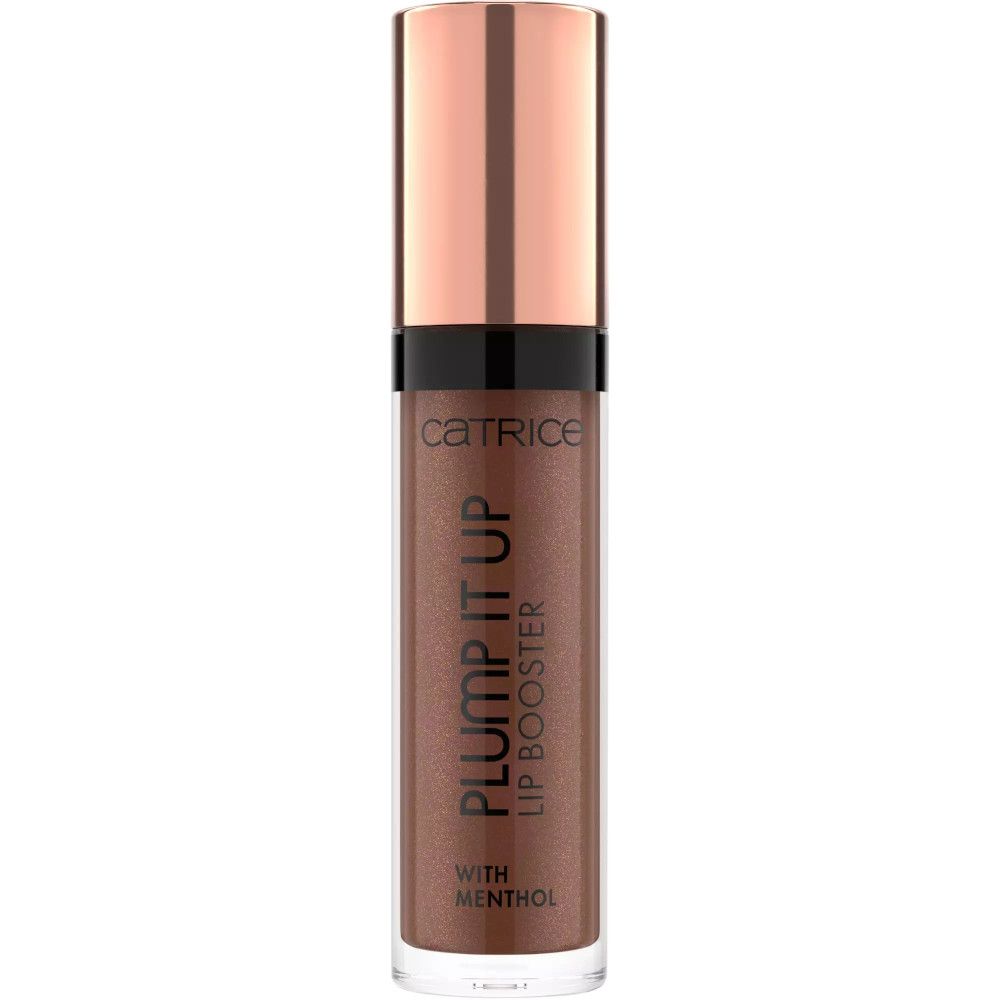 Bronzefarbener Lip Booster von Catrice mit Roségold-Applikator. Enthält Menthol.