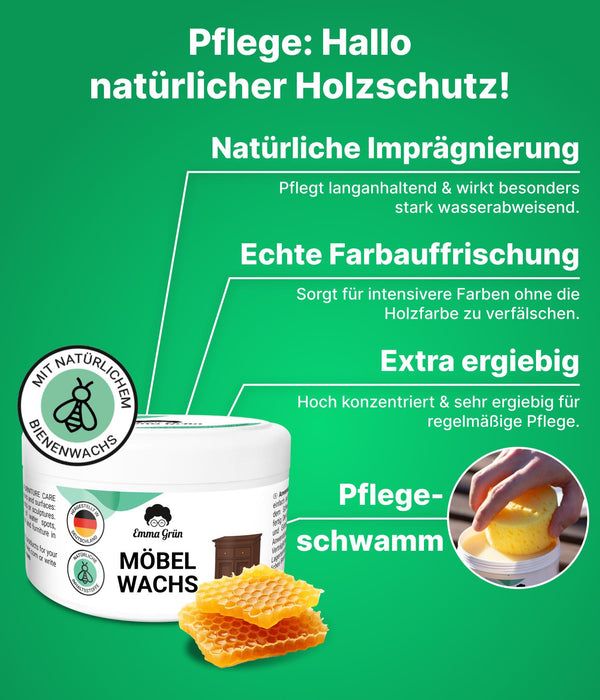 Emma Grün® Holzmöbel reinigen Set mit Reiniger & Wachs