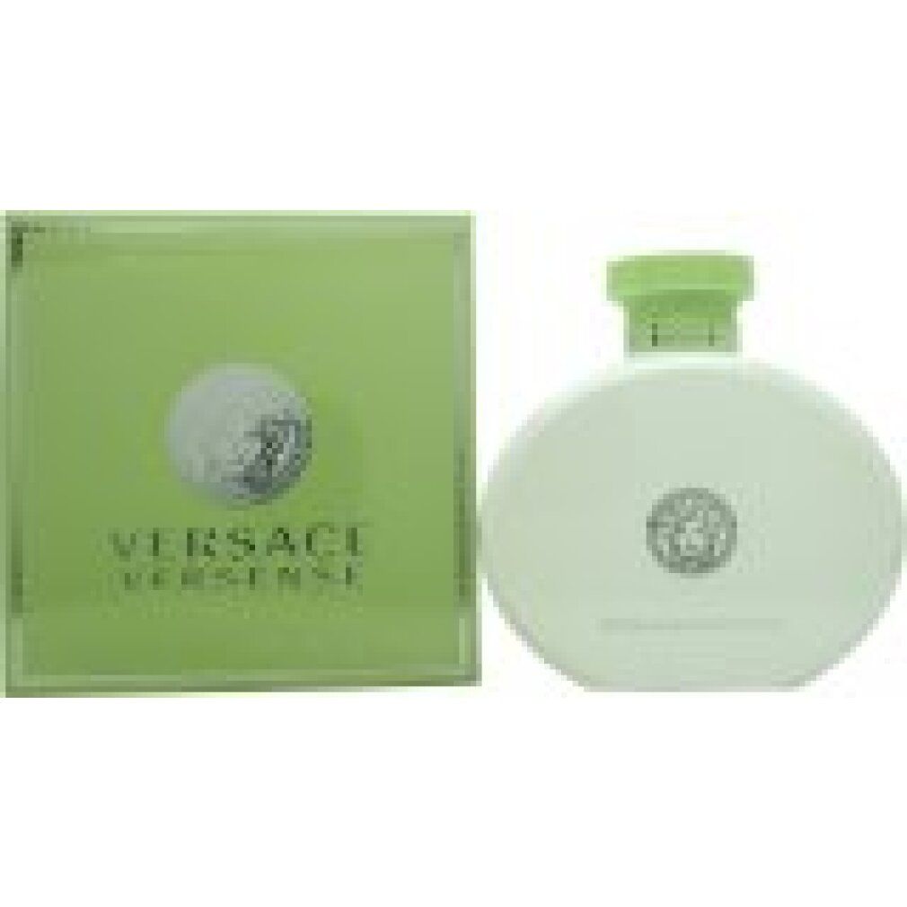 Versense Duschgel und Verpackung. Grüner Karton mit Logo. Weißer, ovaler Behälter mit grünem Deckel.
