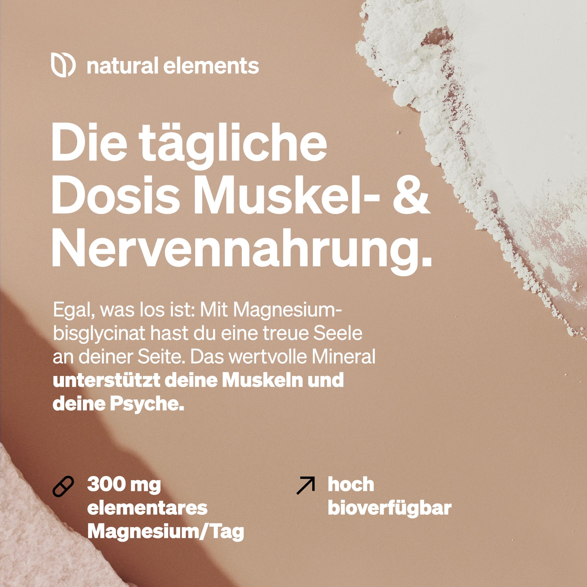 natural elements Magnesiumbisglycinat – Chelatiertes Magnesium – 180 Kapseln – 300mg Magnesium/Tag