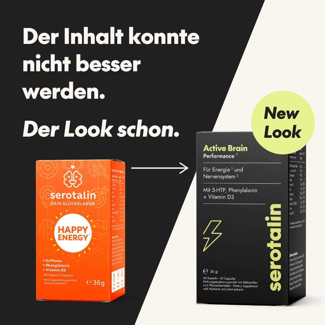 serotalin® HAPPY ENERGY 60 Kapseln - Energie, Wohlbefinden & Fokus I 5-HTP I Phenylalanin I Koffein