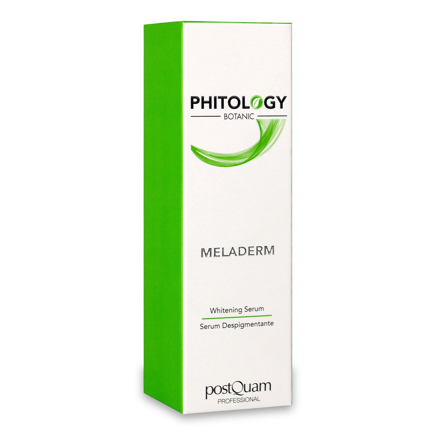 Verpackung. Aufschrift: PHITOLOGY, MELADERM, Whitening Serum, Serum Despigmentante. Marke: PostQuam.