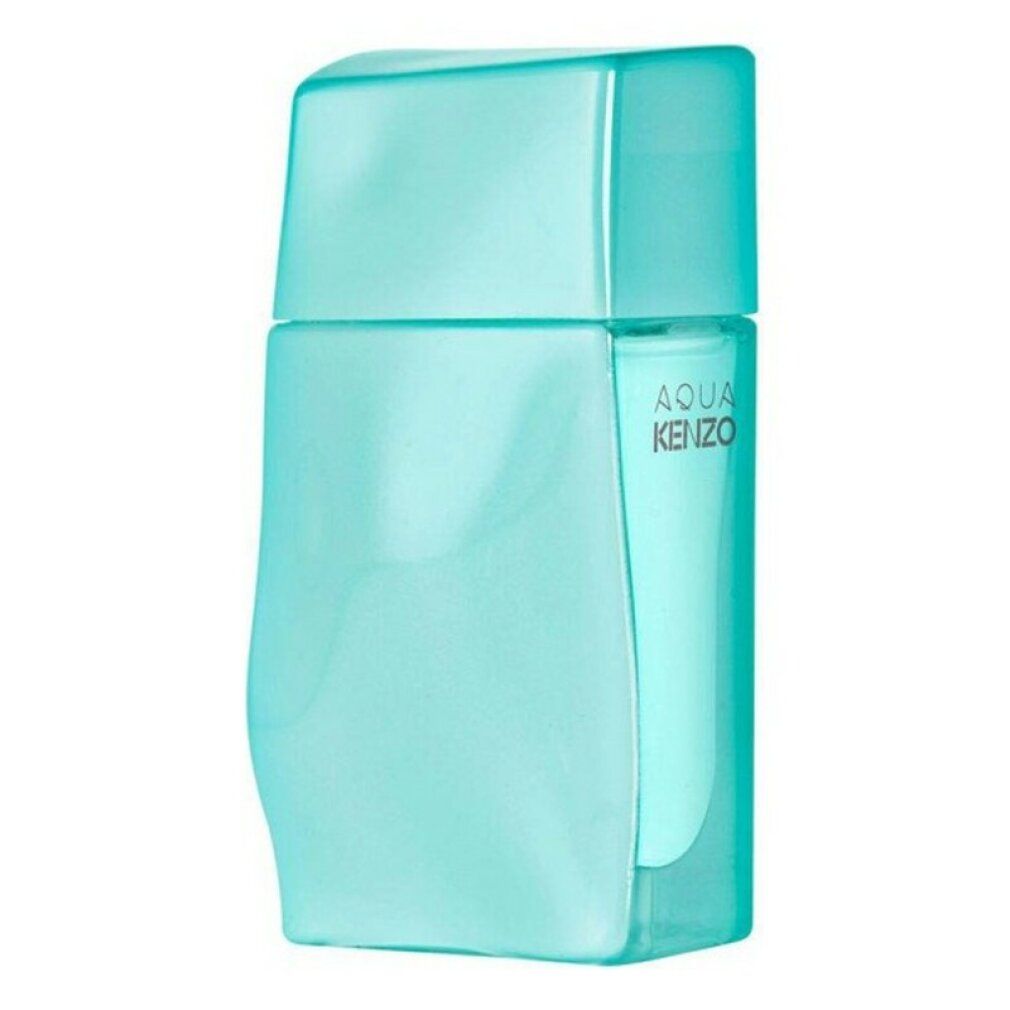 Türkisgrüner Flakon. Aufschrift AQUA KENZO. Eckige Form mit abgerundeten Kanten.
