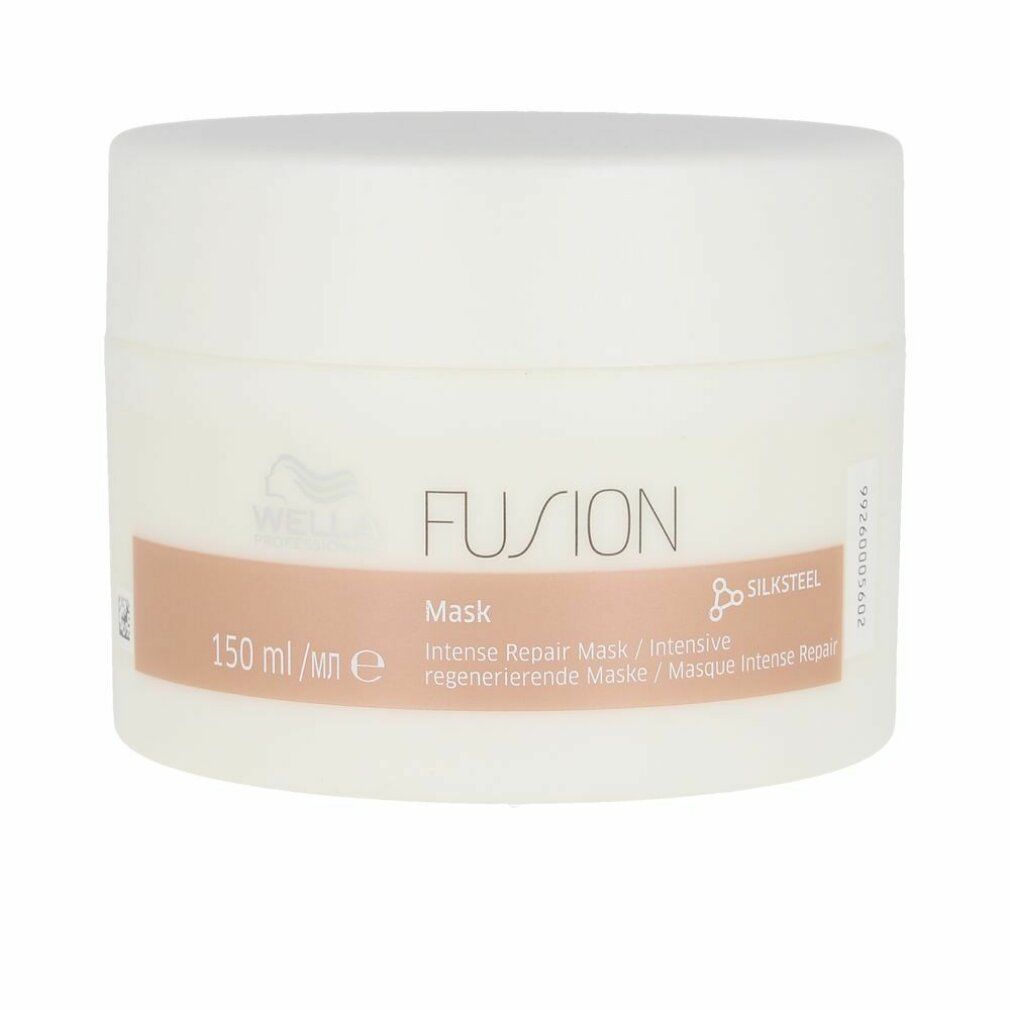 Weißer Tiegel mit Aufschrift FUSION Maske. Enthält 150 ml. Aufschrift Silksteel.