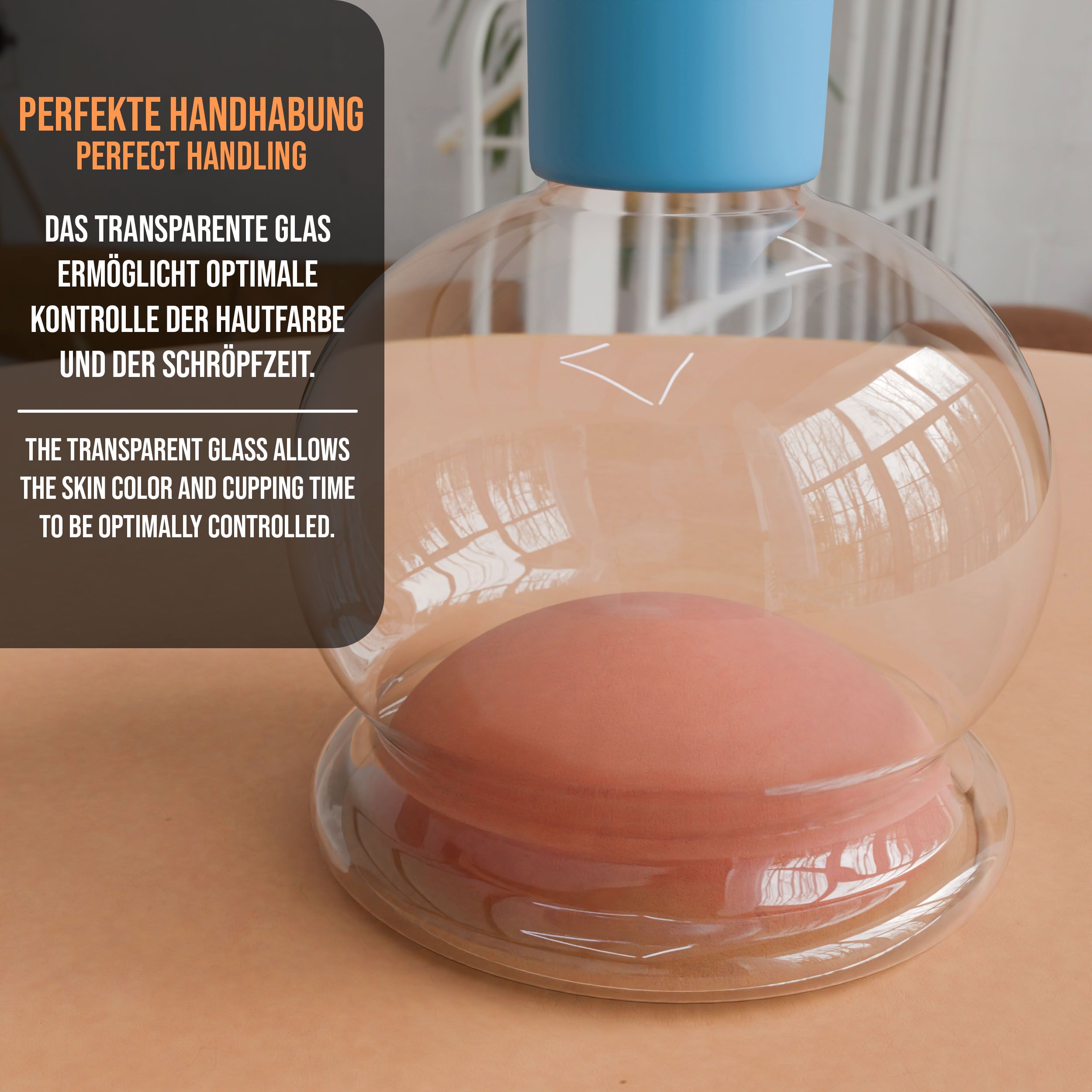 Pulox Schröpfgläser Set aus Echtglas - 5x Schröpfglas mit Saugball, verschiedene Größen in Blau