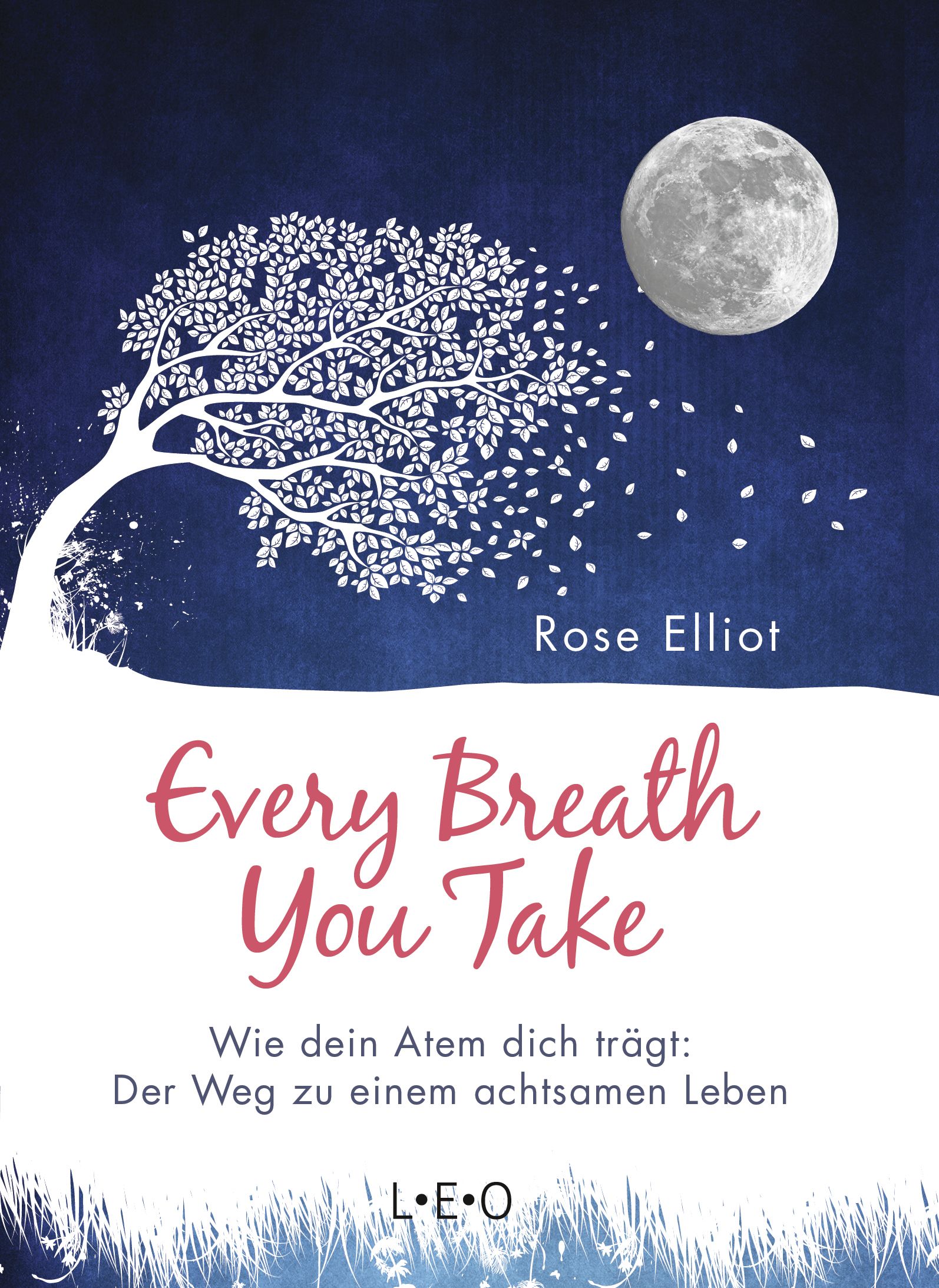 Buchcover mit Titel "Every Breath You Take". Baum, Mond und Schriftzug in Rot auf blauem Hintergrund. Autor: Rose Elliot.