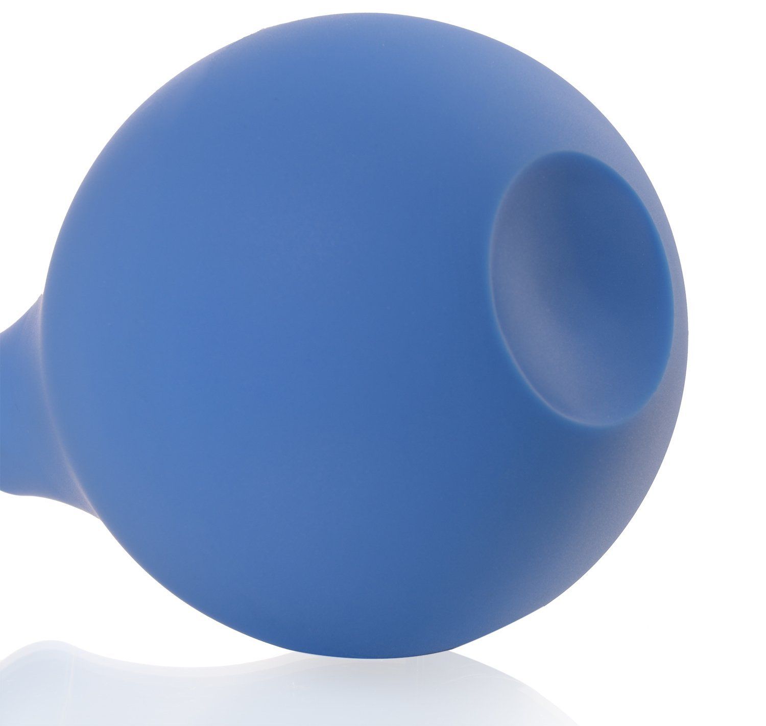 Nahaufnahme einer blauen Dusche. Runde Form mit einer Öffnung.