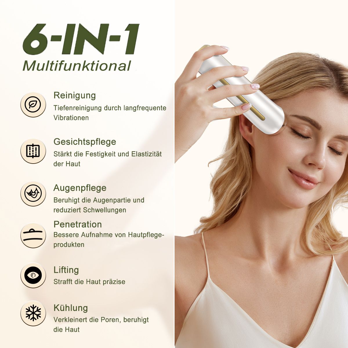 COOL-i 2MHz RF & EMS Gesichtsmassagegerät 6in1 Hautverjüngung mit Ultraschall, Licht & Kühlmodus